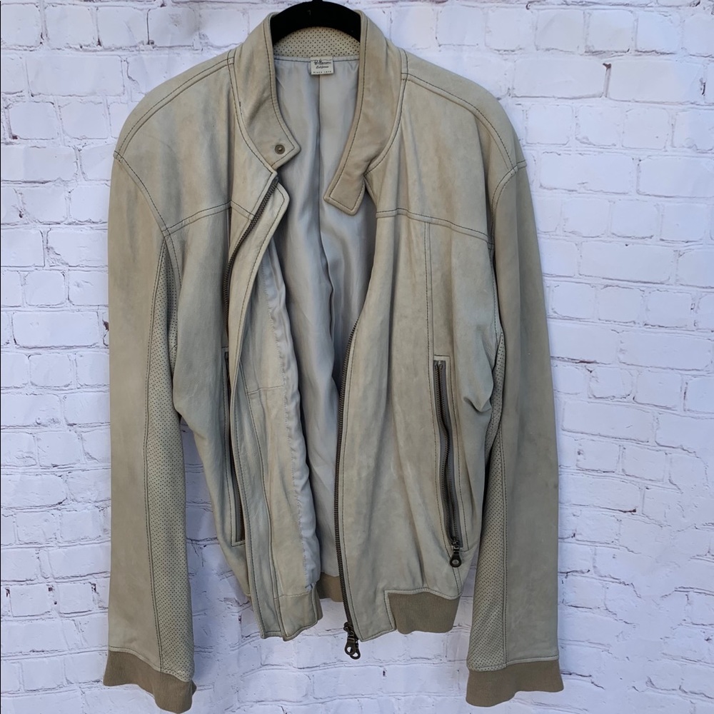 Men’s Ron Herman tan leather moto jacket